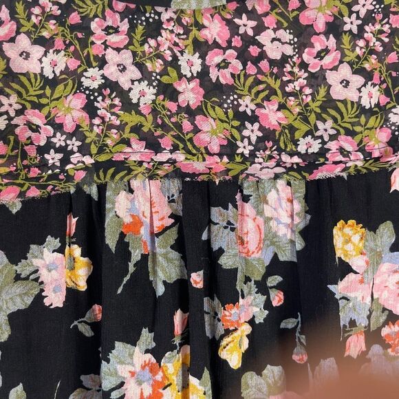 Free People Hold Onto Me Black Floral Button Down Shirt Sz S - Picture 6 of 11